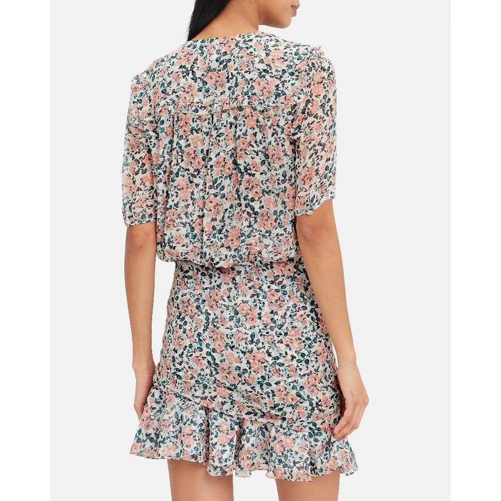 Veronica Beard Dakota Dress Gardenia Floral Print Ruched Mini Silk N14 - Picture 3 of 9